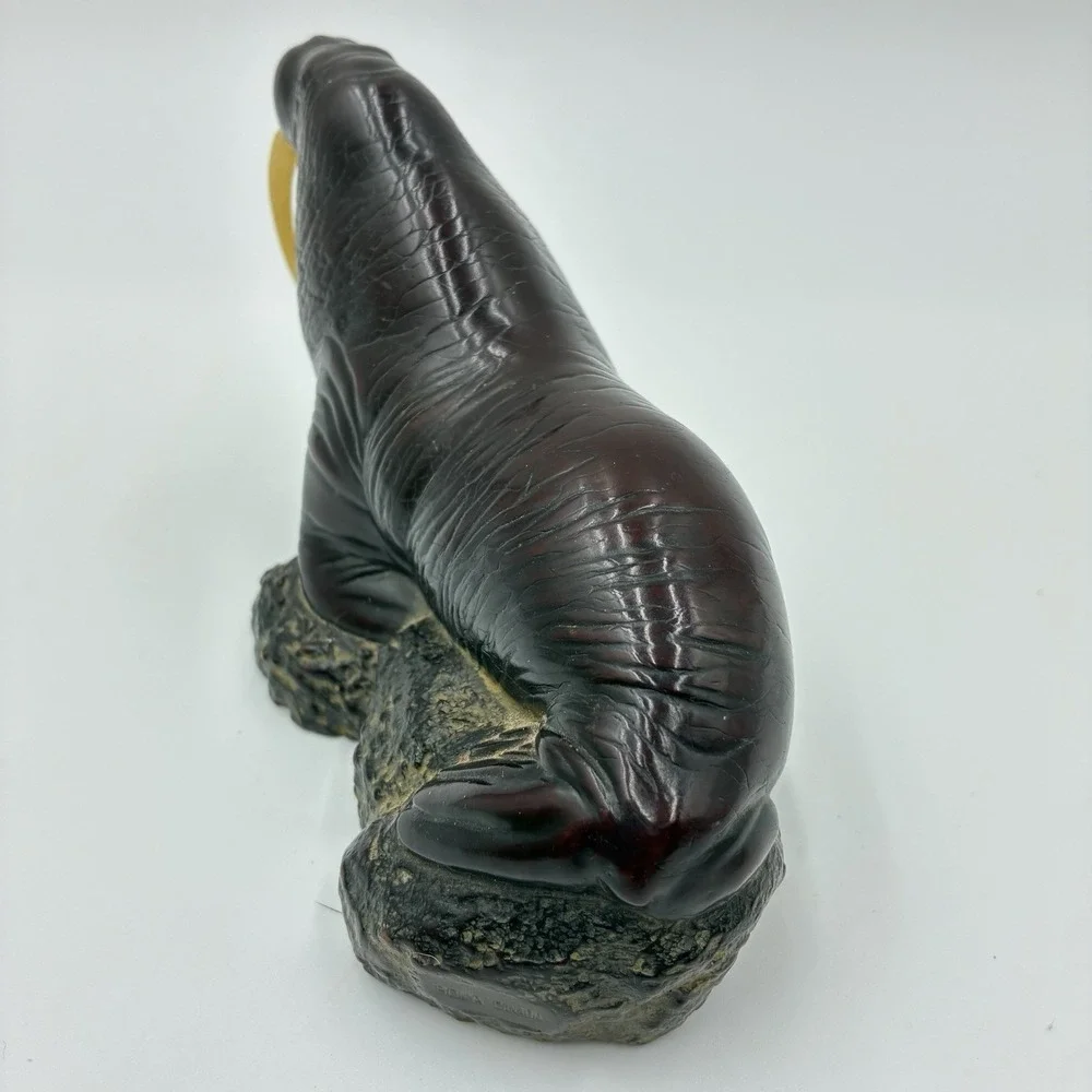 Vtg Walrus On Rock Figurine Resin Statue Figure Boma Canada Small Rare